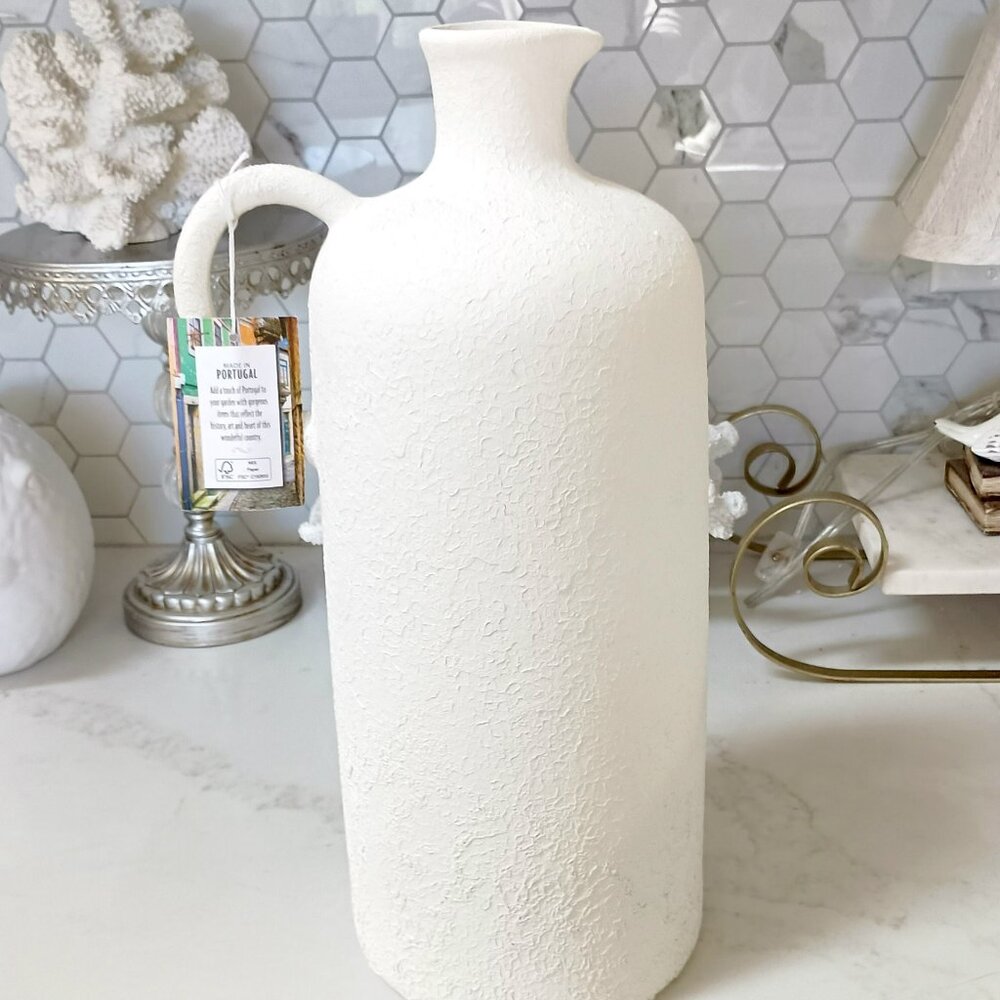 NEW! SHABBY Textured CHIC TALL 16" PITCHER VASE DECOR